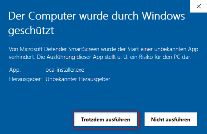 Windows Defender SmartScreen Bestätigung - Trotzdem ausführen