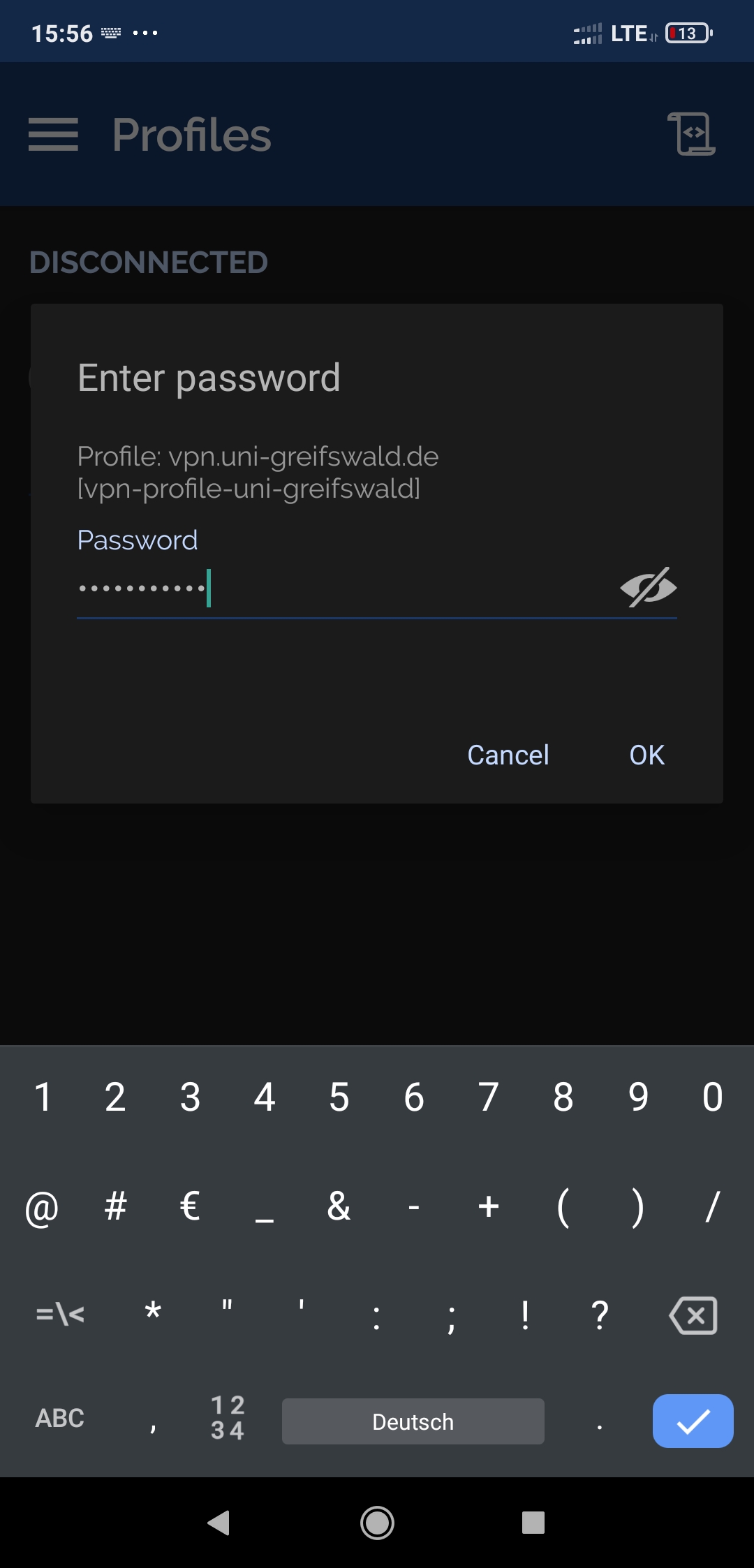 Enter your central password