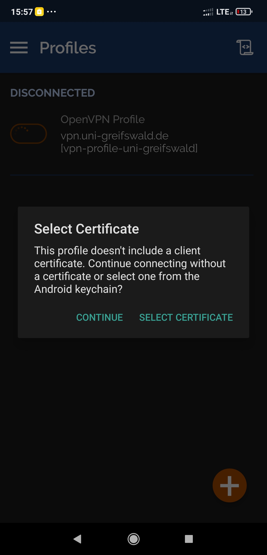 Ignore the certificate dialogue